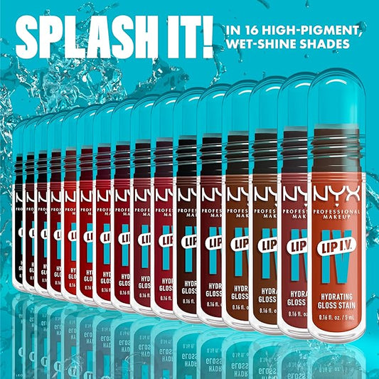 NYX PROFESSIONAL MAKEUP Lip IV Hydrating Glossy Lip Stain with 12HR Hydration - Cranberry Splash (Red)