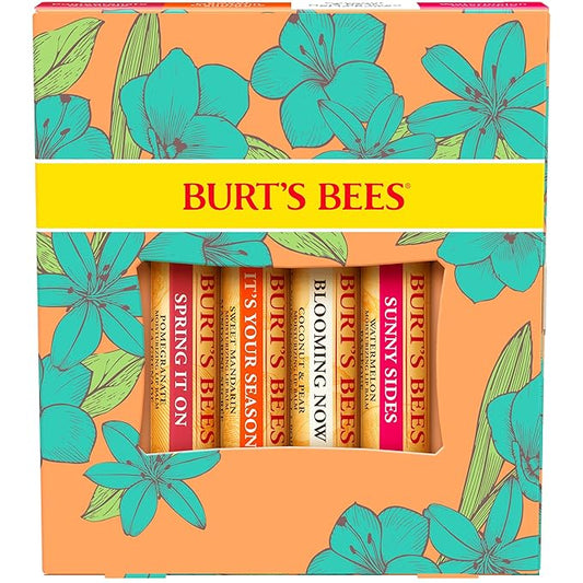 Burt's Bees Lip Balm Easter Basket Stuffers - Just Picked Gifts Set with Pomegranate, Watermelon, Sweet Mandarin, Coconut and Pear Natural Lip Treatment Tubes, 4, 0.15 oz.