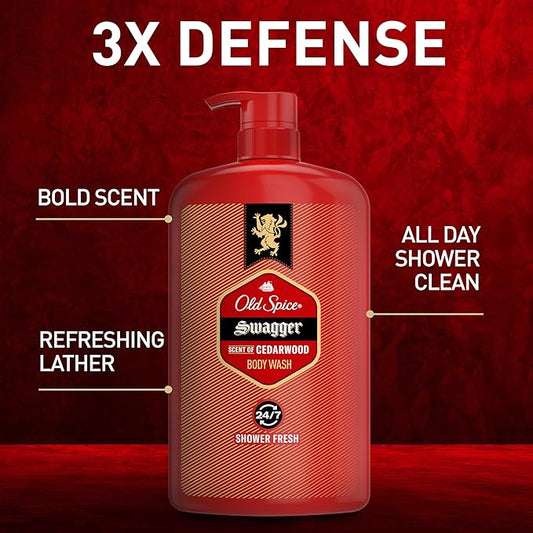 Old Spice Body Wash for Men, 24/7 Shower Fresh with Lasting Scent, Red Collection, Swagger with Cedarwood Scent, 33.4 fl oz (Pack of 4)