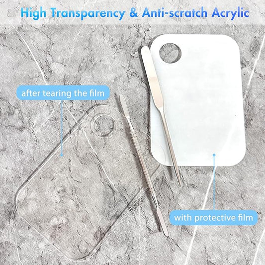 Stainless Steel Foundation Spatula with Makeup Mixing Palette, Foundation Makeup Tray Acrylic Makeup Palette Cosmetic Nail Art Color Mixing Tool Make Up Spatula, Pack of 4