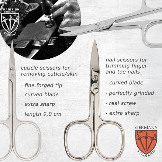 3 Swords Germany - brand quality 7 piece manicure pedicure grooming kit set for professional finger & toe nail care scissors clipper fashion leather case in gift box, Made by 3 Swords Germany (6288)