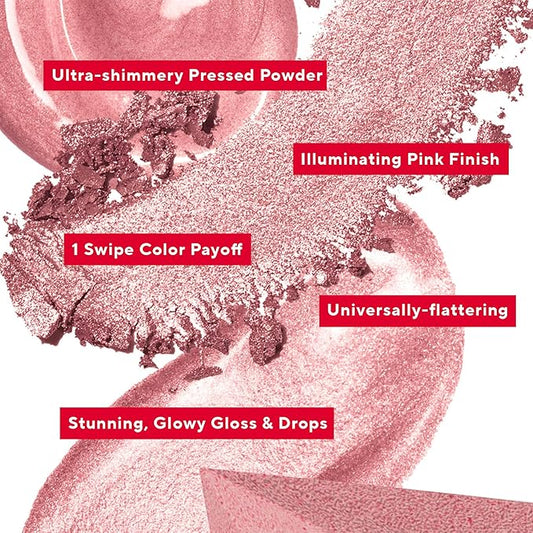 Mirabella 4-Piece Makeup Set for Women & Girls, Illuminizing Holiday Gift Set - Make-Up Set Includes Lip Gloss, Glow Drops, Powder Highlight & Blender Sponge - Talc-Free & Paraben Free Cosmetic Set