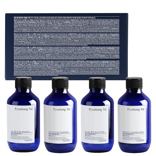 PYUNKANG YUL Hair&Body Travel Kit | Shampoo, Conditioner, Body Wash, Lotion, Spa Kit, 4 items | Low pH, Moisturizing, Soothing, Refreshing, Fragrance Free | Korean Skin Care | 3.38 Fl.Oz. x 4ea