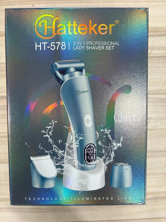 Hatteker Women's Electric Shaver Bikini Trimmer Hair Trimmer for Women Electric Razor for Legs Bikini Underarm Public Hairs Led Display IPX7 Waterproof Gift for Women (Blue)