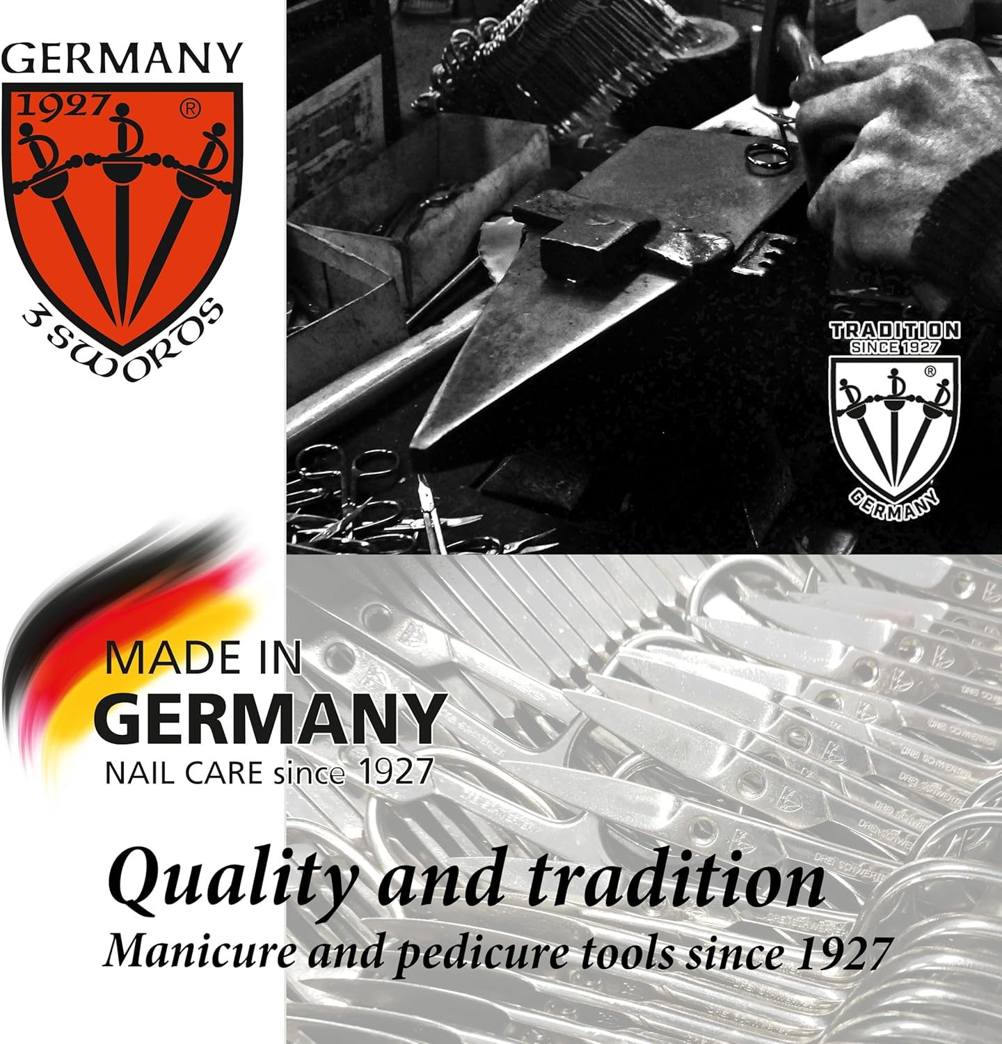 3 Swords Germany - brand quality 10 piece manicure pedicure grooming kit set for nail care scissors clipper mint synthetic leather case - Made by 3 Swords