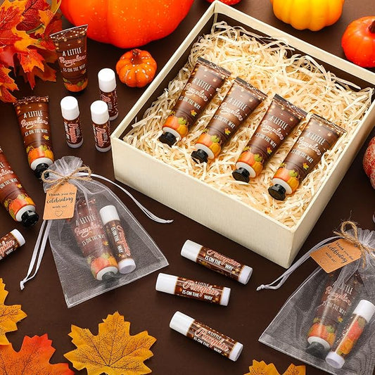 50 Sets 200 Pcs Baby Shower Hand Lotion and Lip Balm Gift Theme Baby Shower Party Favors Travel Size Hand Lotion and Lip Balm Bulk with Organza Bags Tags(Rustic Pumpkin)