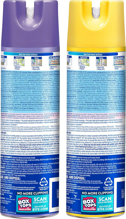 Lysol Disinfectant Spray Bundle, Sanitizing And Antibacterial Spray, For Disinfecting And Deodorizing, contains x2 Lemon and Early Morning Breeze, 19 Fl Oz, Packaging May Vary
