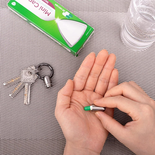 Micro Keychain Pill Holder Titanium Waterproof Mini Pill Container for Emergency Medicine,Travel Purse Pocket (Silver)