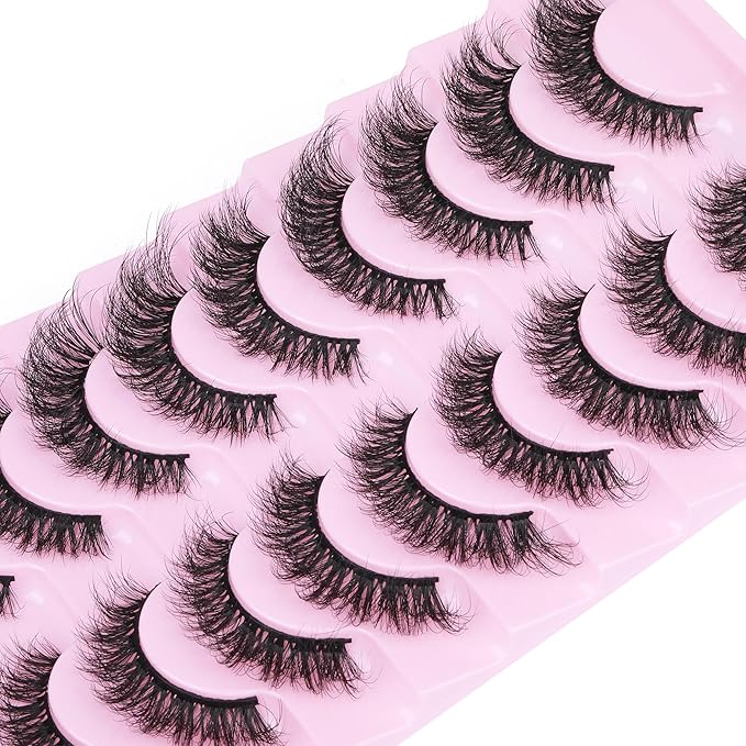 Mink Lashes 10 Pairs False Eyelashes D Lashes Natural Cat Eye Volume Faux Mink Lashes Wispy 18 mm 5D Thick Soft Eyelashes Pack by FANXITON