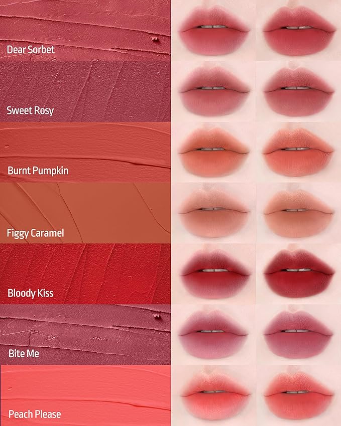 HEVVYMAKEUP Blurring Effect Lip Tint - Airy Velvet Matte Lips - Vegan, Longwear, Vibrant, Buildable Creamy Soft Texture - Korean Lip Makeup, Burnt Pumpkin, 0.13 fl.oz.