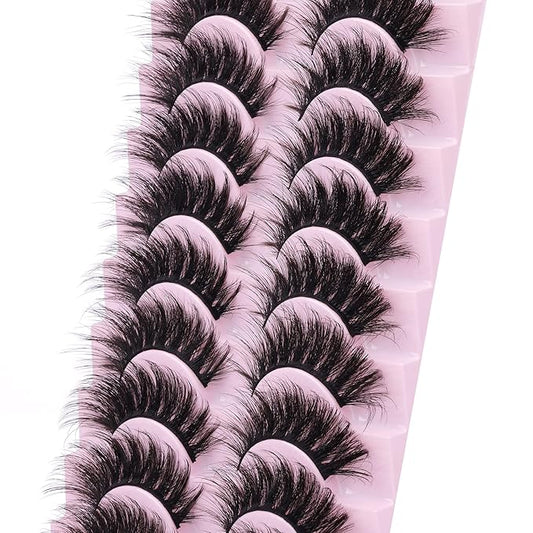 FANXITON False Eyelashes Fluffy Mink Lashes 20 mm Cat Eye Lashes Long 5D Wispy Dramatic 10 Pairs Pack