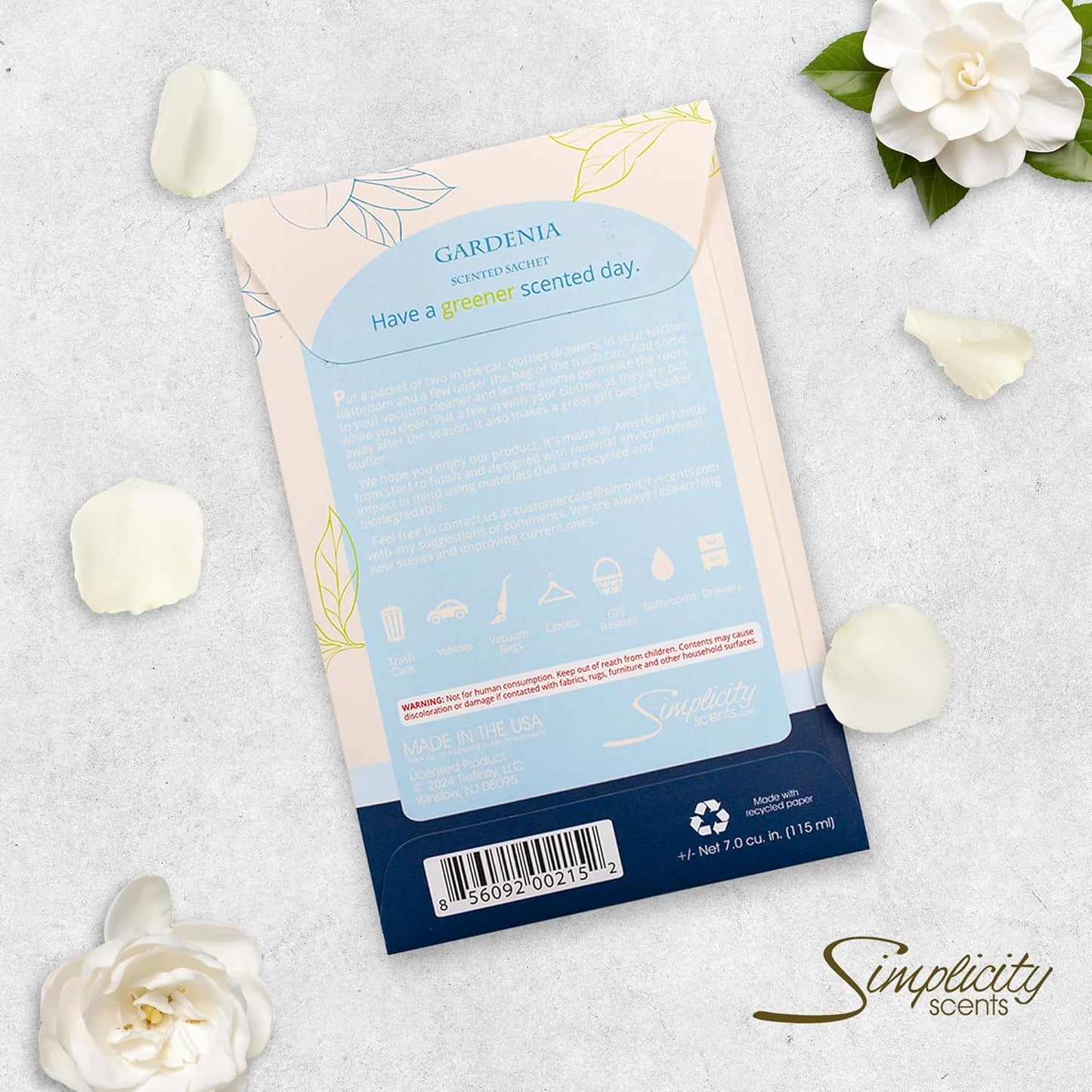 Gardenia Scented Sachets Pack of 6, Spring and Summer - Long-Lasting Scented Bags, Home Fragrance, Air Freshener & Deodorizer for Closet, Room, Drawer, or Cars, Made in USA