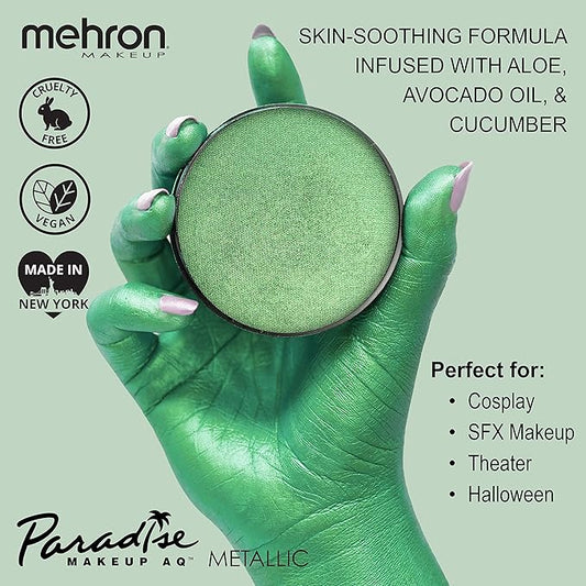 Mehron Paradise FX Metallics – Metallic Green 1.4 oz | Professional Water Activated Shimmering Metallic Paint for Raves, Costumes, Special Effects, Halloween, Stage, Screen, Theater & Cosplay FX