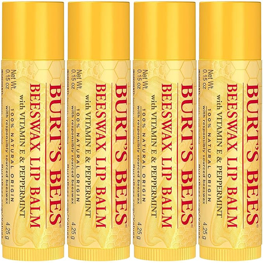Burt's Bees Lip Balm - Original Beeswax, Lip Moisturizer With Responsibly Sourced Beeswax, Tint-Free, Natural Origin Conditioning Lip Treatment, 4 Tubes, 0.15 oz.