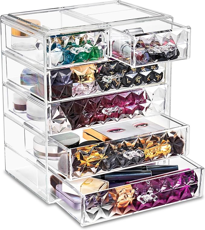 Sorbus Acrylic Makeup Organizer - Organization and Storage Case for Cosmetics Make Up & Jewelry - Big Clear Makeup Organizer for Vanity, Bathroom, College Dorm, Closet, Desk (4 Large, 2 Small Drawers)