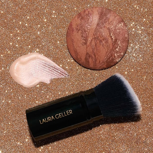 LAURA GELLER NEW YORK Ready-n-Radiant Kit (3 PC) - Baked Bronze-n-Brighten, Deep + Spackle Super-Size Skin Perfecting Primer, Champagne Glow + Retractable Angled Kabuki Brush
