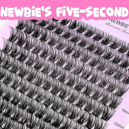 VEYESBEAUTY Lash Clusters Kit Individual Eyelash Extensions Thin & Invisible Band DIY False Eyelashes Newbie's Five-Second Series Wispy Lash Tray, Boldeye KIT with Bond&Seal Remover Applicator