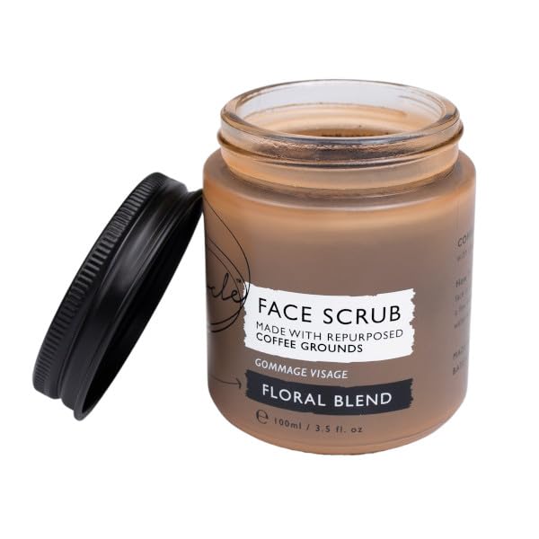 UpCircle Coffee Face Scrub - Floral Blend For Sensitive Skin 3.5oz - Chamomile, Shea Butter, Coconut + Rosehip Oil - Natural, Vegan Face Exfoliator For Soft, Smooth Skin
