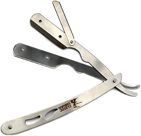 CS-102 Stainless Steel Professional Barber Straight Edge Razor with 100 Lord Single Edge Razor Blades (Silver Metal)