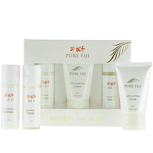 Pure Fiji Refresh and Glow - Facial Travel Kit - Sulphate-Free Purifying Cleanser (30 ml), Balancing Alcohol-Free Toner (30 ml), Fruit Enzyme Exfoliating Scrub (30 ml)