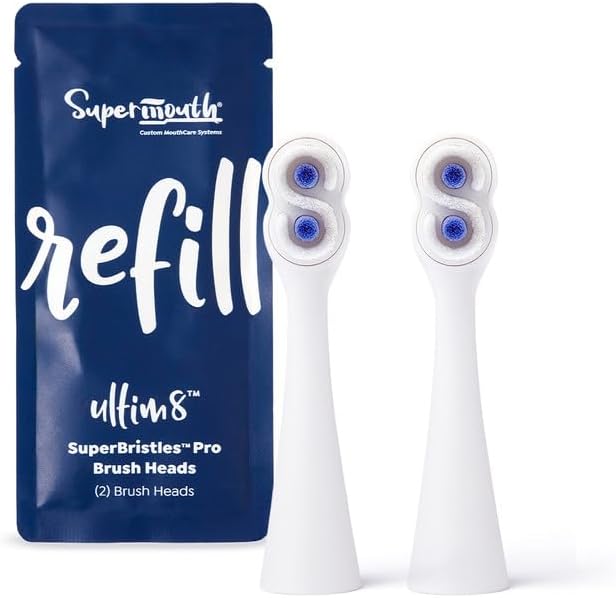 SuperMouth® SuperBristles® Pro Replacement Brush Heads for Ultim8 SmartBrush – Ultra-Soft Bristles Remove 40X More Plaque, 3X Denser, Advanced Sonic Cleaning, Dual Modes, 3 Color Options