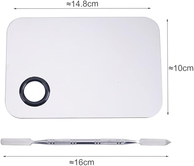 Makeup Mixing Palette,Stainless Steel Foundation Palette Cosmetic Mixing Makeup Palette Eye Shadow Eyelash Makeup Plate with Spatula Rod for Mixing Foundation Eye Shadow Eyelash Nail Art