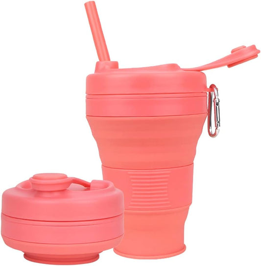 Silicone Coffee Cup with Straw lid Collapsible Cups for Traveling 20oz Lightweight Folding Water Mug for Picnic Hicking Camping Climbing