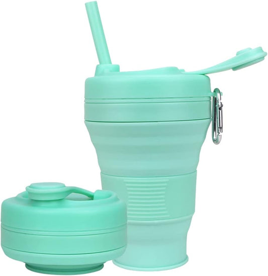 Silicone Coffee Cup with Straw lid Collapsible Cups for Traveling 20oz Lightweight Folding Water Mug for Picnic Hicking Camping Climbing
