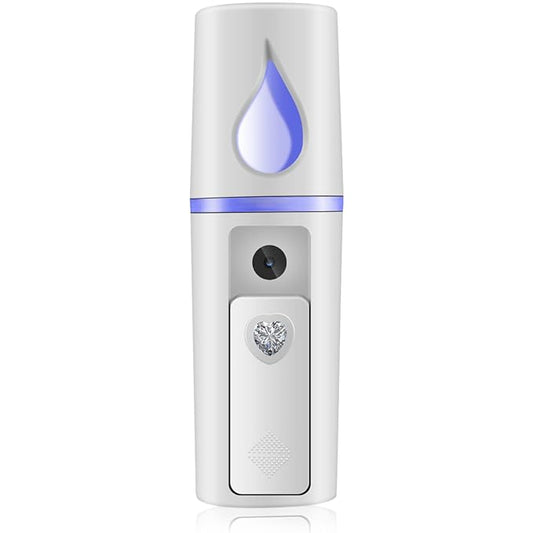 Nano Facial Mister Portable Mist Sprayer with Mirror Mini Cool Mist Spray for Skin Care & Facial Body Moisturized & Eyelash Extensions, USB Rechargeable (White)