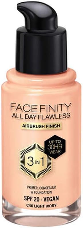 Max Factor Facefinity All Day Flawless 3 In 1 Foundation SPF 20, No. 40 Light Ivory