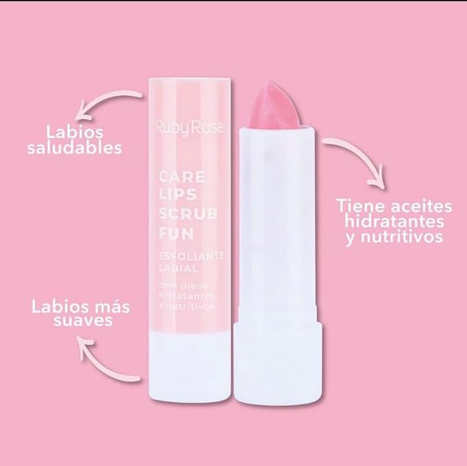 RUBY ROSE COSMETICS - EXFOLIANTE LABIAL CARE LIPS FUN STRAWBERRY LOVE, exfoliante labial en barra, tiene aceites hidratantes y nutritivos!!