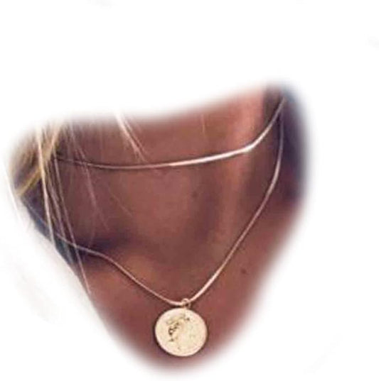Boho Layered Coin Necklace Choker Gold Medallion Pendant Necklace Round Disc Necklace Vintage Snake Chain Necklace Jewelry for Women