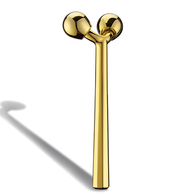 Tekson Facial Roller Massager, 3D Metal face Massage Tool for Eye Reduce Puffiness, Face Lift, Anti-Aging, Skin Tightening (Gold）