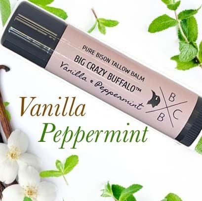 Pure Bison Tallow Lip Balm, Vanilla & Peppermint, (5 pack) - Moisturizing, Non-Habit Forming, Hydrating