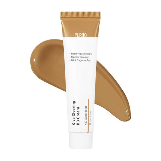 PURITO Cica Clearing BB Cream #27 Sand Beige 1 fl.oz / 30ml, Vegan bb cream