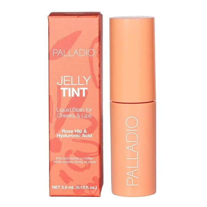 Palladio Jelly Tint, Liquid Stain for Cheeks & Lips, Vivid Color Lip Stain, Lightweight Non-Sticky and Transfer-proof, Natural Finish Makeup, Mango Tango
