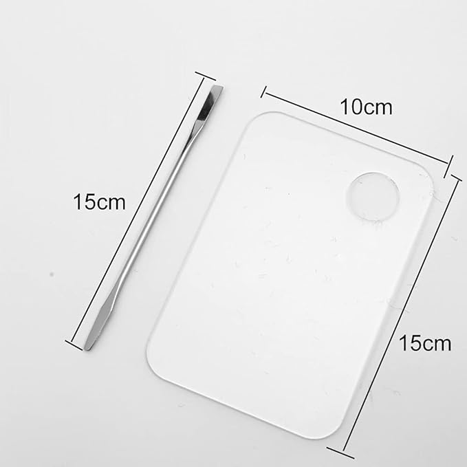 Set of 2 Acrylic Makeup Palette and Metal Spatula Acrylic Cosmetic Palette Cosmetic Artist Palette Mixing Palette with Spatula Nail Art Eye Shadow Lipsticks Mixing Makeup Tools, 10 x 15cm