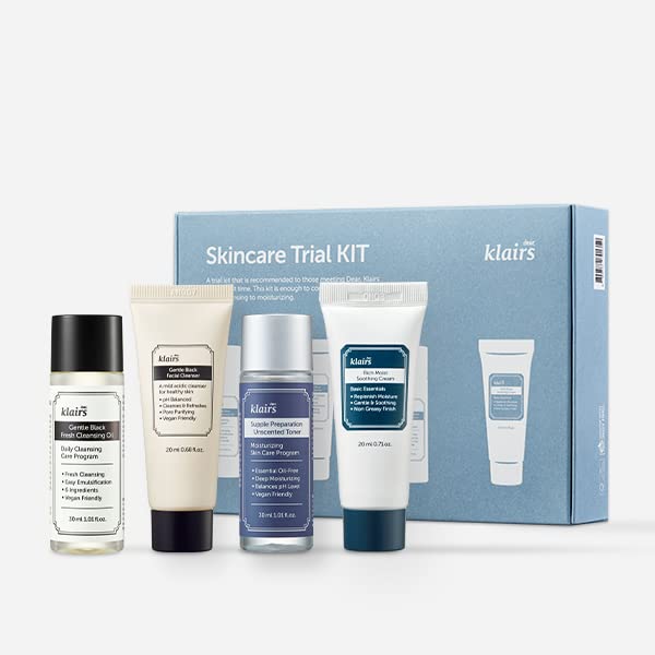 [DearKlairs] Skincare Trial Kits, 4 minis, cleansing oil, cleanser, toner, cream, Travel must haves, Gifts for Women, Stocking Stuffers for adults