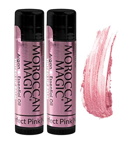 Moroccan Magic Perfect Pink Tinted Lip Balm | Made with Natural Cold Pressed Argan and Essential Oils | Lip Balm | Smooth Application | Non-Toxic, Cruelty Free | 2 Pack