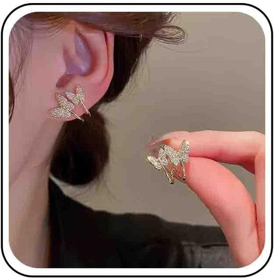Vintage Crystal Butterfly Claw Earrings Rhinestone Claw Stud Earrings Sparkly Cz Butterfly Earrings Gold Butterfly Illusion Earrings Jewelry for Women