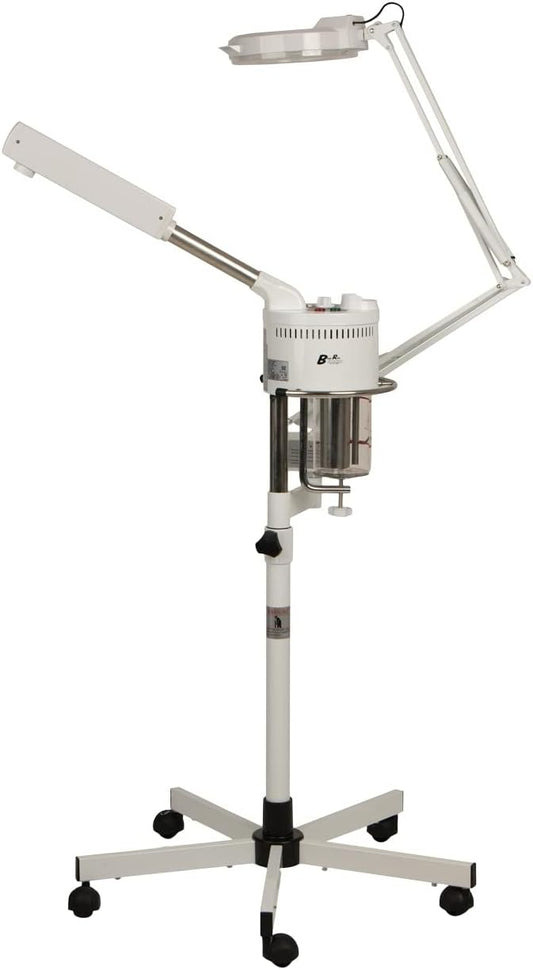 Buy-Rite 2-in-1 Marie Ozone Facial Steamer, 5 Diopter Magnifying Lamp, Fully Adjustable Height, 360' Swivel, Timer and Automatic Shut-Off, Large Star Base with Wheels, MEI-2001A