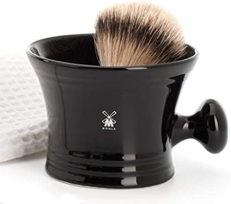 MÜHLE Black Porcelain Platinum Rim Shaving Mug – Shave Dish Accessory for Soaps and Creams, Modern Black Design