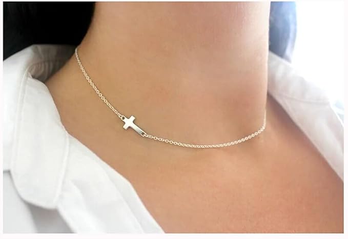 Dainty Cross Pendant Necklace Choker Necklace Chain Christian Necklaces Jewelry for Women and Girls