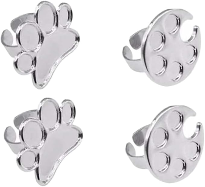 Mini Manicure Palette,4PCS Nail Display Board,Metal Nail Art Polish Holder,Paint Palette Finger Ring,Stainless Steel Makeup Mixing Palette Ring