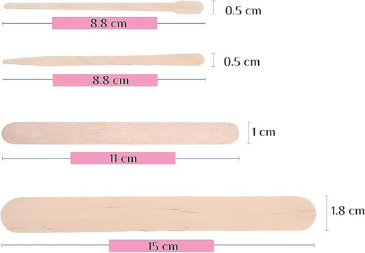 Mibly 4 Style Assorted Wooden Wax Sticks for Body Legs Face and Small Medium Large Sizes Eyebrow Waxing Applicator Spatulas for Hair Removal or Wood Craft Sticks (Pack of 800)