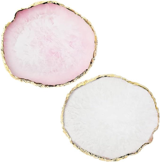 Resin Nail Art Palette, Nail Art Painting Mixed Color Palette Gold Edge Nail Gel Color Makeup Display Board (Pink+White)