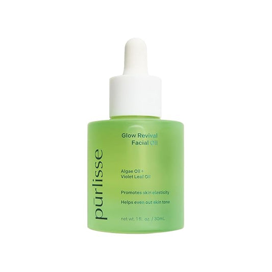 pürlisse Glow Revival Hydrating Face Oil for Women & Men - Enriched with Violet Leaf & Algae Oil for an Even Complexion - Soothing Oolong Extract Helps Boost Elasticity & Calm Irritation (1 Fl oz)