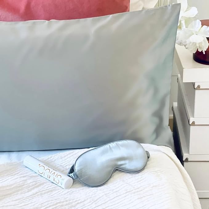 SMUG Satin Sleep Mask & Eye Mask | Travel Sleep Masks for Women & Men | Soft Sleeping Eye Mask to Nourish Skin & Reduce Dark Circles | Eye Sleep Mask Shades to Block Out Light | Cherry Blossom | Gray