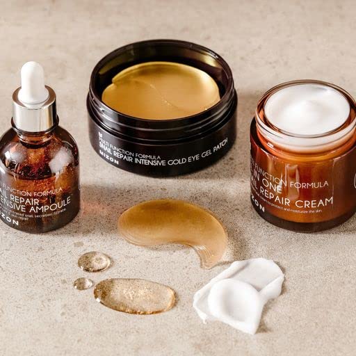 MIZON 24K Gold Snail Skincare Set - Eye Patches, Repair Cream & Ampoule for Sensitive Skin, Anti-Aging & Moisturizing