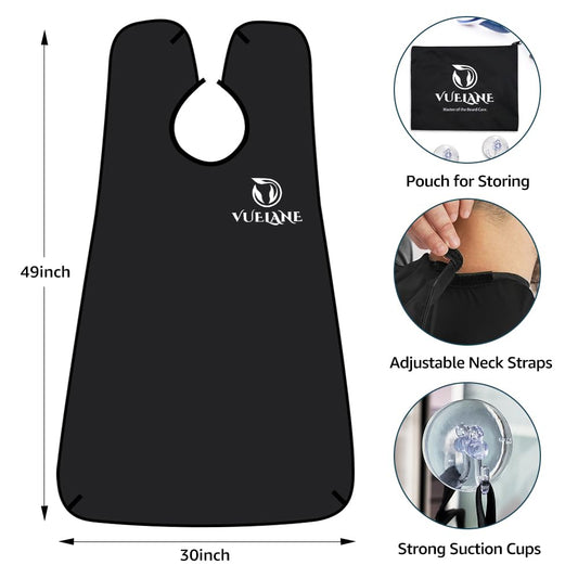 Beard Bib Beard Apron, Beard Bib Hair Catcher for Men Shaving, Non-Stick Beard Bib Apron for Men with Strong Suction Cups, Gifts for Men Husband, Grooming Kit for Men - Black